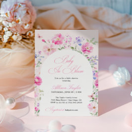Baby In Bloom Pastel Pink Floral Arch Baby Shower 招待状
