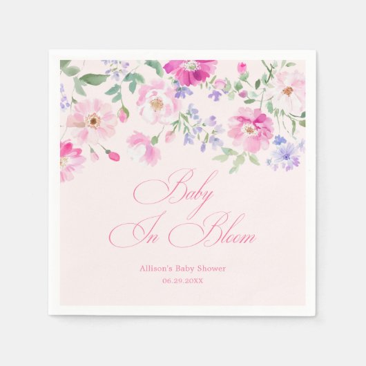 Baby In Bloom Pastel Pink Floral Baby Shower スタンダードカクテルナプキン (正面)