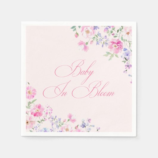 Baby In Bloom Pastel Pink Floral Baby Shower スタンダードカクテルナプキン (正面)