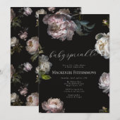 Baby in Bloom Peony Dark Floral Baby Sprinkle 招待状 (正面/裏面)