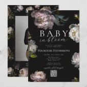 Baby in Bloom Peony Dark Floral Photo Baby Shower 招待状 (正面/裏面)