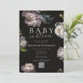 Baby in Bloom Peony Dark Moody Floral Baby Shower 招待状 (スタンド正面)