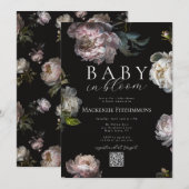 Baby in Bloom Peony Dark Moody Floral Baby Shower 招待状 (正面/裏面)