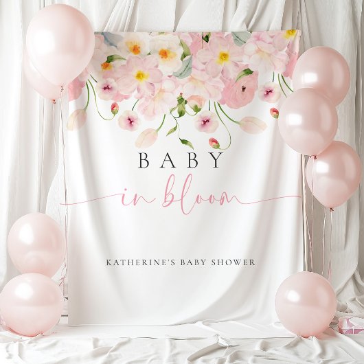 Baby In Bloom Pink Baby Shower タペストリー