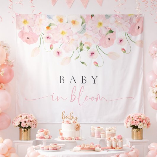 Baby In Bloom Pink Baby Shower タペストリー