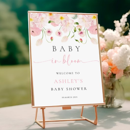 Baby In Bloom Pink Baby Shower Welcome Poster ポスター