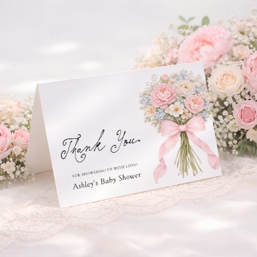 Baby in Bloom Pink Bow Baby Baby Shower Thank You サンキューカード