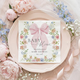 Baby in Bloom Pink Bow Baby Shower スタンダードカクテルナプキン