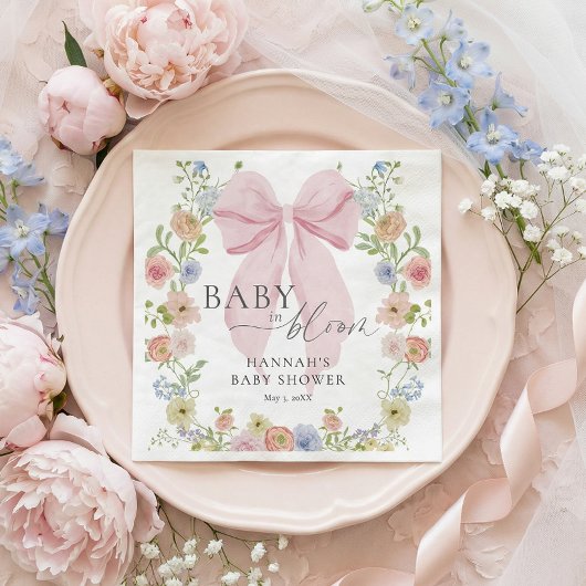 Baby in Bloom Pink Bow Baby Shower スタンダードカクテルナプキン