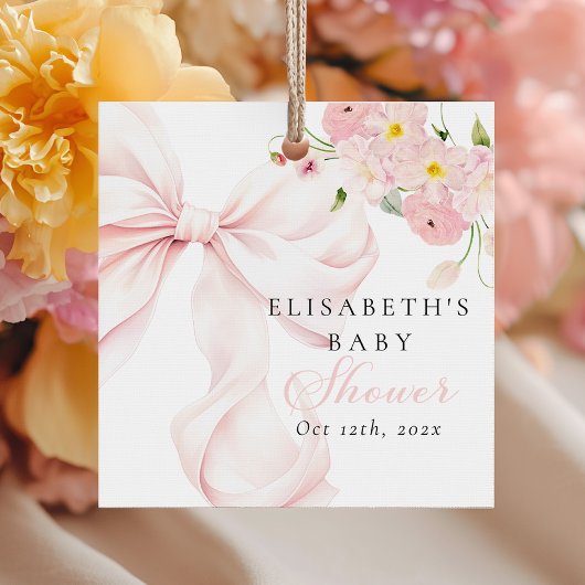 Baby in Bloom Pink Bow Baby Shower フェイバータグ