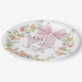 Baby in Bloom Pink Bow Baby Shower ペーパープレート (アングル)