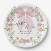 Baby in Bloom Pink Bow Baby Shower ペーパープレート (正面)