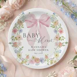 Baby in Bloom Pink Bow Baby Shower ペーパープレート