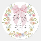 Baby in Bloom Pink Bow Baby Shower ラウンドシール (正面)