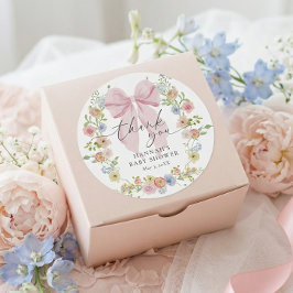 Baby in Bloom Pink Bow Baby Shower ラウンドシール