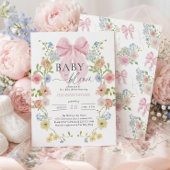 Baby in Bloom Pink Bow Baby Shower 招待状