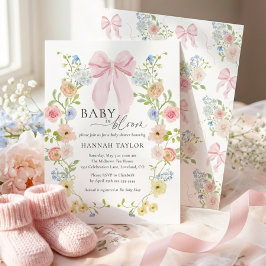 Baby in Bloom Pink Bow Baby Shower 招待状