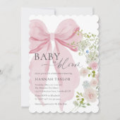 Baby in Bloom Pink Bow Baby Shower 招待状 (正面)