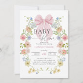 Baby in Bloom Pink Bow Baby Shower 招待状 (正面)
