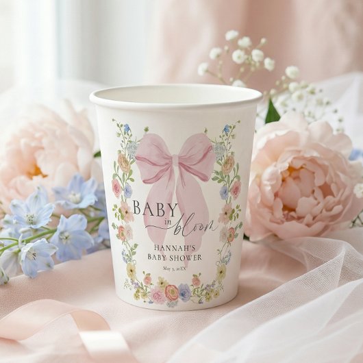 Baby in Bloom Pink Bow Baby Shower 紙コップ