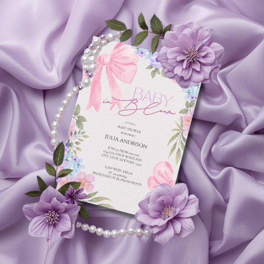Baby In Bloom Pink Bow Baby Shower Invitation 招待状