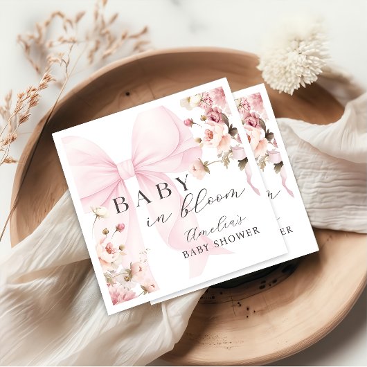 Baby In Bloom Pink Bow Baby Shower Napkins