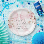 Baby in Bloom Pink Bow Baby Shower Paper Plates ペーパープレート (パーティー)