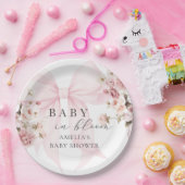 Baby in Bloom Pink Bow Baby Shower Paper Plates ペーパープレート (パーティー)