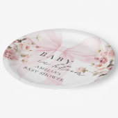 Baby in Bloom Pink Bow Baby Shower Paper Plates ペーパープレート (アングル)