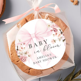 Baby In Bloom Pink Bow Baby Shower Sticker ラウンドシール