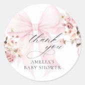 Baby In Bloom Pink Bow Baby Shower Sticker ラウンドシール (正面)