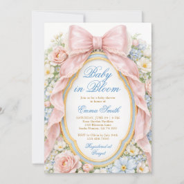 Baby in Bloom Pink Bow Floral Baby Shower 招待状
