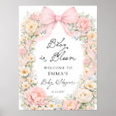 Baby in Bloom Pink Bow Floral Baby Shower Welcome ポスター (正面)