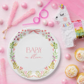 Baby in Bloom Pink Bow Floral Garden Baby Shower ペーパープレート (パーティー)