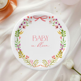 Baby in Bloom Pink Bow Floral Garden Baby Shower ペーパープレート