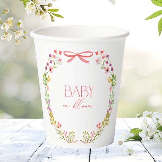 Baby in Bloom Pink Bow Floral Garden Baby Shower 紙コップ