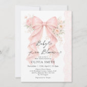 Baby in Bloom Pink Bow Girl Baby Shower 招待状 (正面)