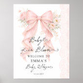 Baby in Bloom Pink Bow Girl Baby Shower Welcome ポスター (正面)