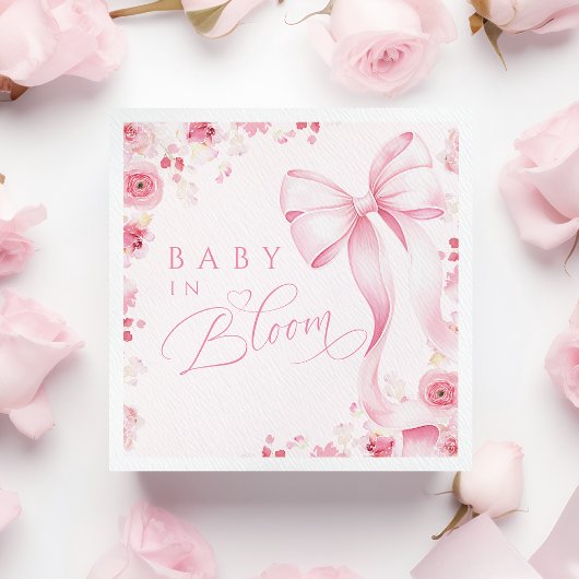 Baby in Bloom Pink  Bow Napkins  スタンダードカクテルナプキン