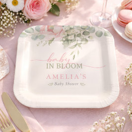 Baby in Bloom Pink Floral Baby Girl Shower  ペーパープレート