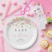 Baby In Bloom Pink Floral Baby Shower ペーパープレート (パーティー)