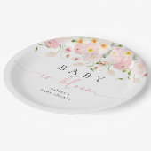 Baby In Bloom Pink Floral Baby Shower ペーパープレート (アングル)