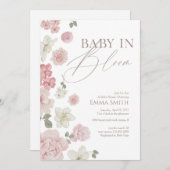 Baby In Bloom Pink Floral Baby Shower 招待状 (正面/裏面)