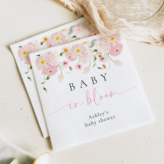 Baby In Bloom Pink Floral Baby Shower Napkins スタンダードカクテルナプキン