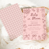 Baby in Bloom Pink Hand Drawn Girl Baby Shower 招待状