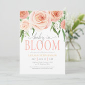 Baby In Bloom Pink Rose Floral Girl Baby Shower 招待状 (スタンド正面)