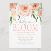 Baby In Bloom Pink Rose Floral Girl Baby Shower 招待状 (正面)