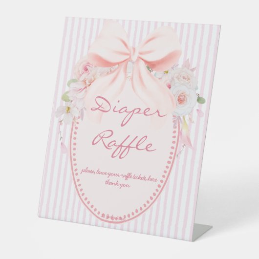 Baby in bloom preppy bow baby shower diaper raffle 台座サイン (正面)