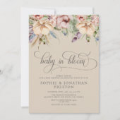 Baby In Bloom QR Beige Wildflower Baby Shower 招待状 (正面)