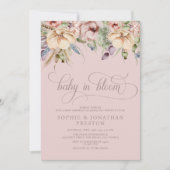 Baby In Bloom QR Pink Wildflower Baby Shower 招待状 (正面)